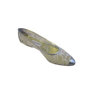 *Andrea Carrano Silver Cream Mesh Brocade Flats